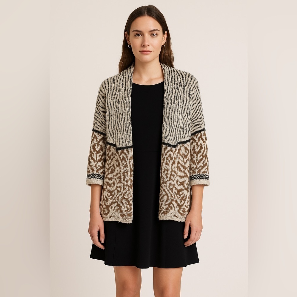 Chico's Animal Print Cardigan - Black Goal and Brown